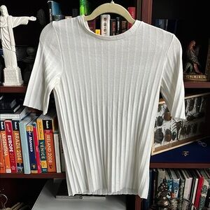 Elegant White Ribbed Women's Top